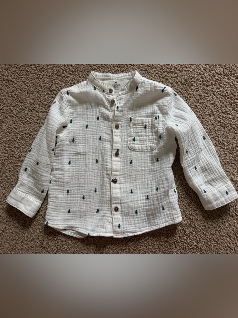 H&M Toddler Boys Holiday tree 🌲 Long Sleeve Button-Up Shirt size 3T